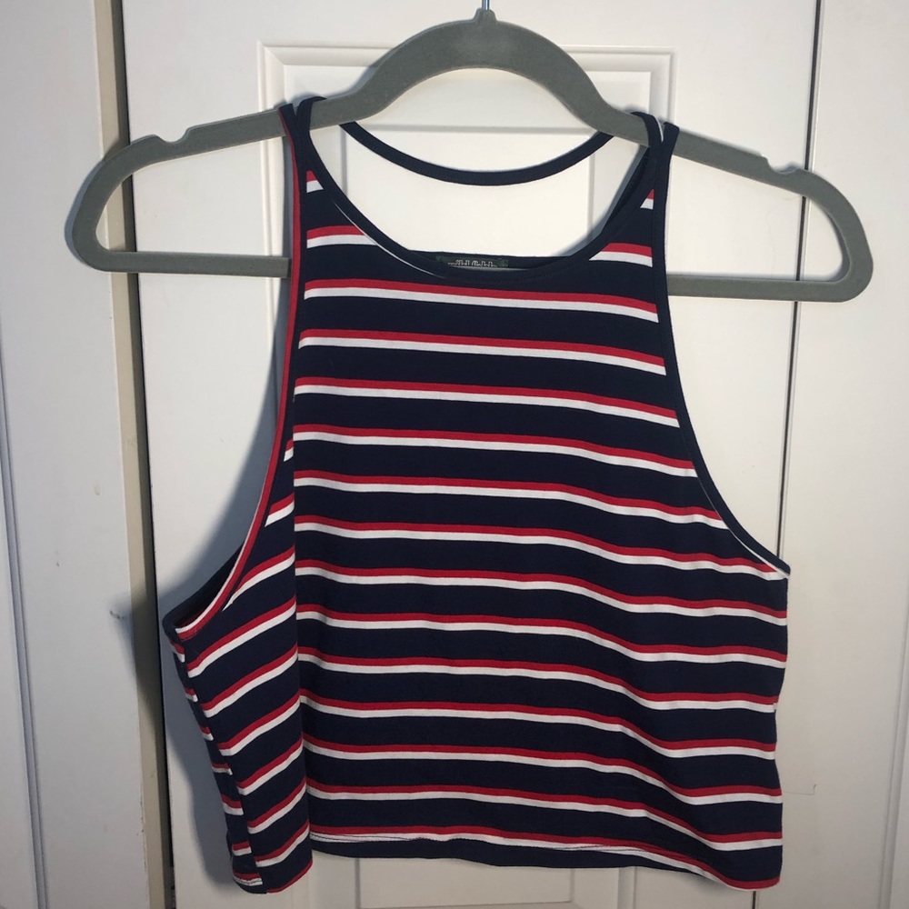 Red white and blue stripped haulter tank top
